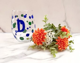 Personalized with Polka Dots Stemless Wine Glass Hand Painted