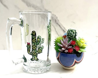 Cactus Beer Mug Hand Painted