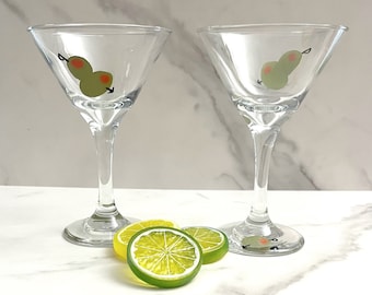 Martini Glass with Olives Hand Painted  (9 Ounces)