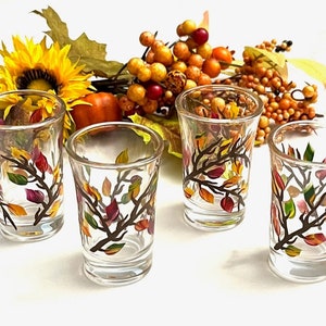 Autumn Leaves Shot Glasses Hand Painted - Set of 4