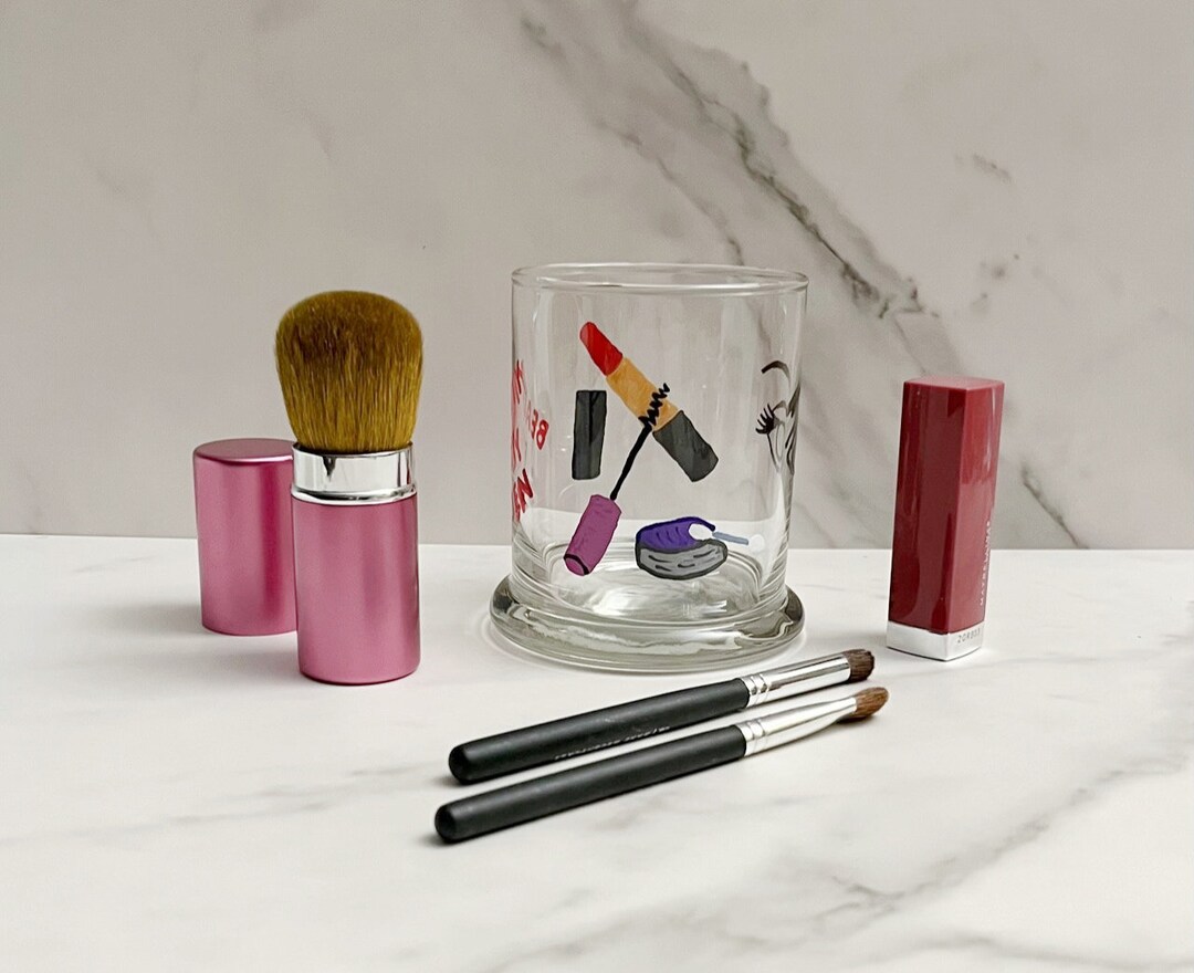 Personalized Makeup Brush Container Hand Painted Glass Etsy