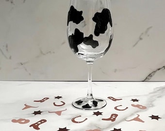 Wine Glass Hand Painted Cow Print