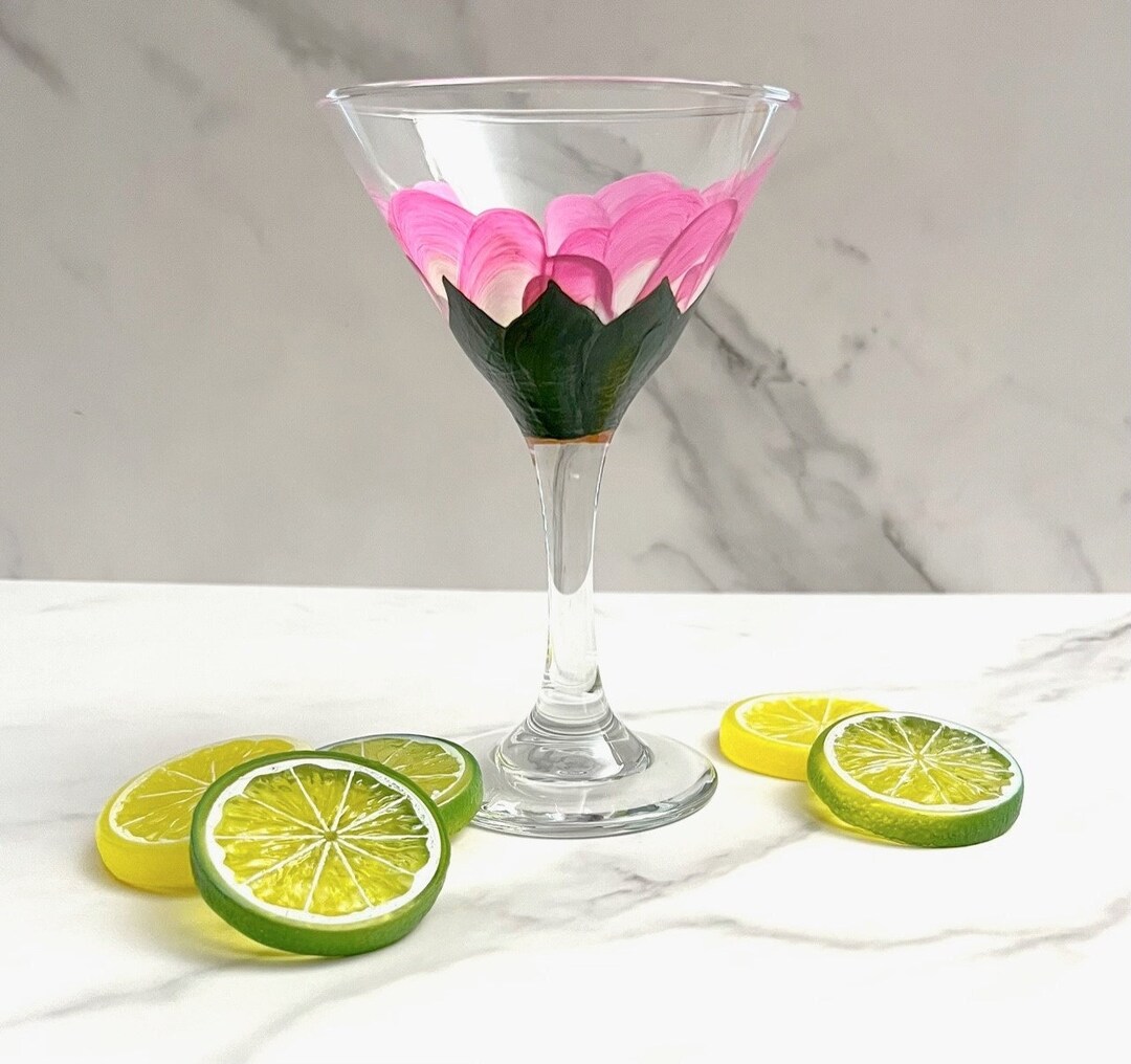 Martini Glass Pink and White Flower Hand Painted 7.5 Ounces - Etsy