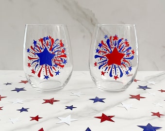 Stemless Wine Glass Hand Painted Patriotic