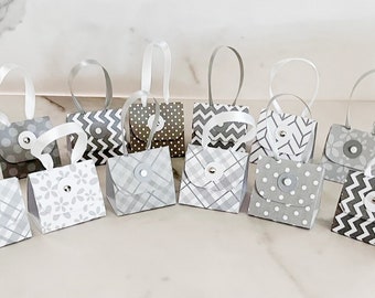 Set of 12 Silver/Grey and White Purse Party Favors with Hershey Nugget Candy