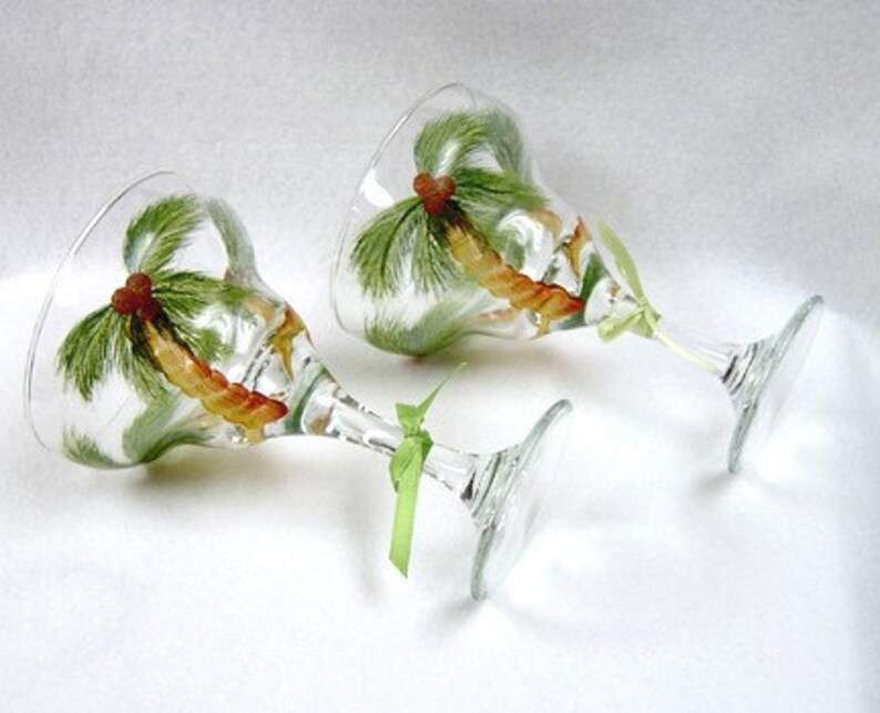 Margarita Glass Palm Trees Hand Painted Etsy
