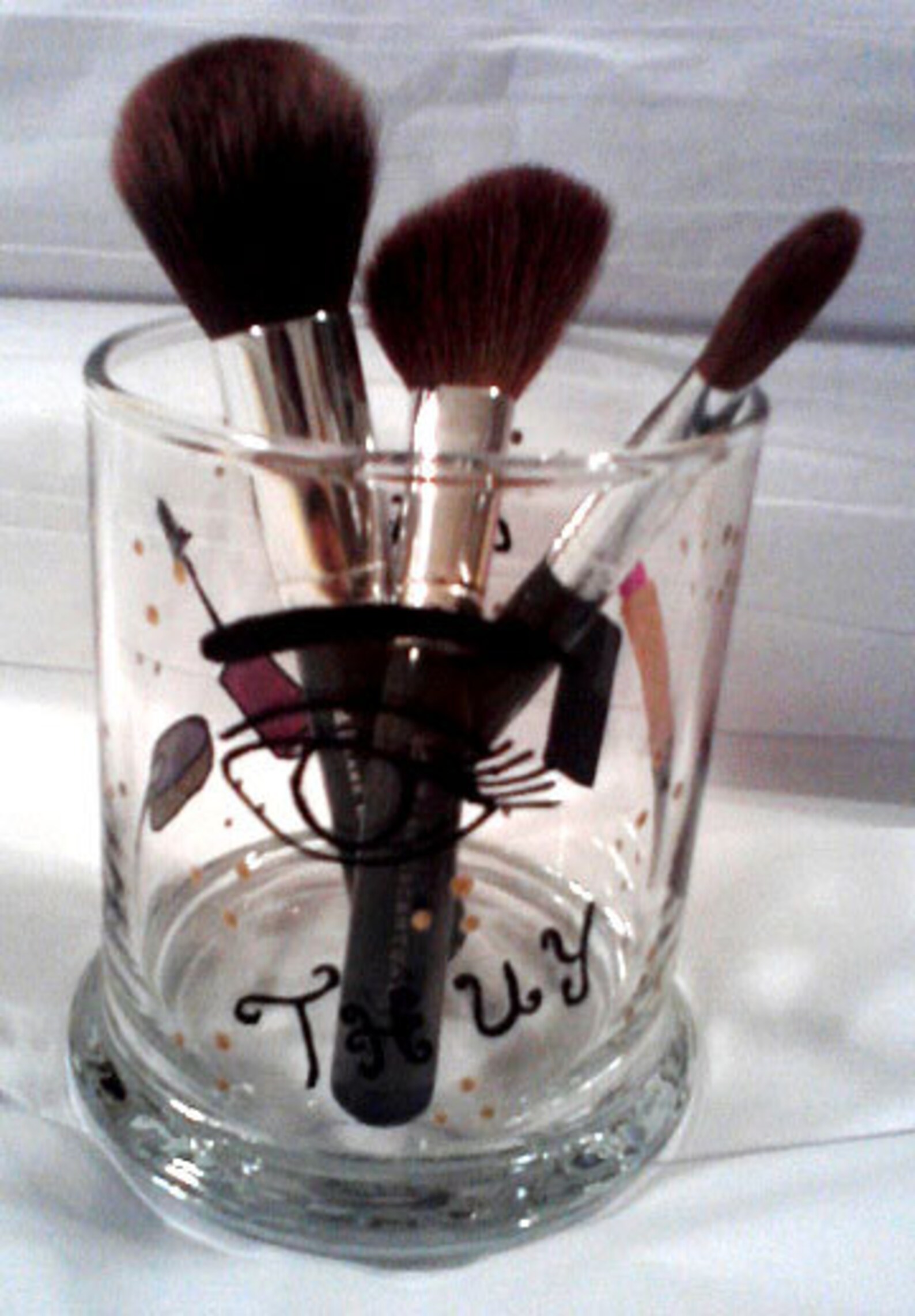 Personalized Makeup Brush Container Hand Painted Glass Etsy
