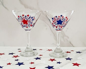 Martini Glass Patriotic Hand Painted  (9 Ounces)
