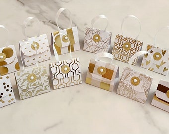 Set of 12 Gold Foil and White Purse Party Favors with Hershey Nugget Candy