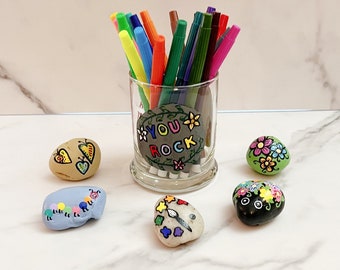 Personalized Rock Painter Paint Pen Holder / Rock Painter Brush Holder Hand Painted Glass