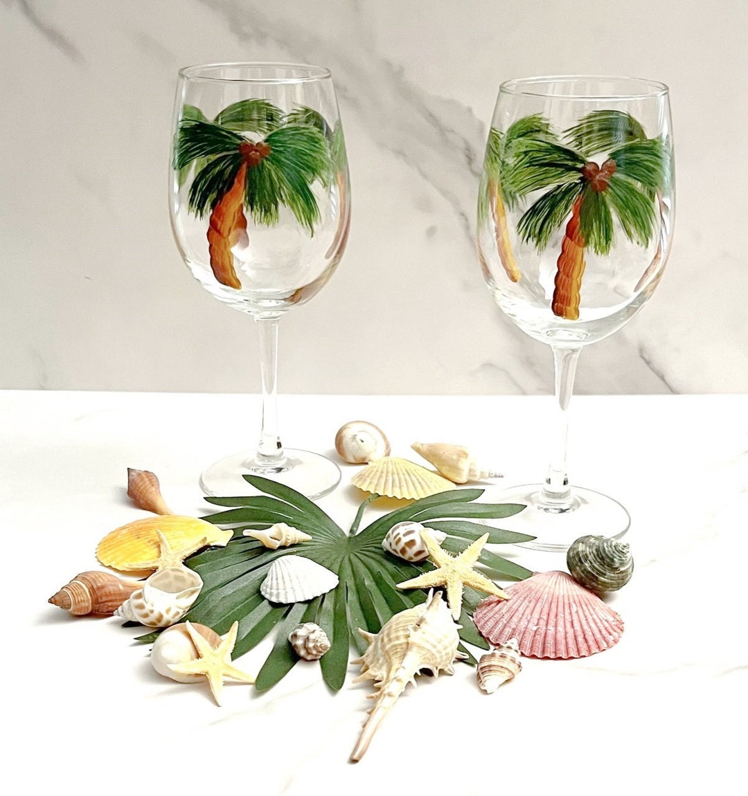 Palm Trees Wine Glass Hand Painted Etsy