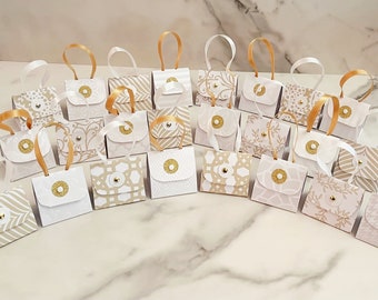 Set of 24 Pearlized White and Gold Purse Party Favors with Hershey Nugget Candy