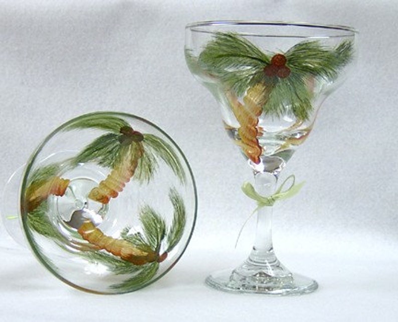 Margarita Glass Palm Trees Hand Painted Etsy
