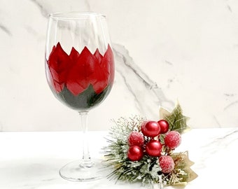 Poinsettia 12 Ounce Wine Glass Hand Painted