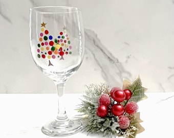 Wine Glass Christmas Tree Hand Painted