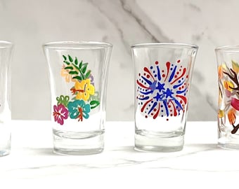 4 Seasons Shot Glasses Hand Painted - Set of 4