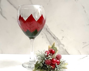 Poinsettia 20 oz Wine Glass Hand Painted