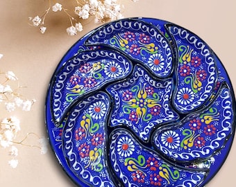Ensemble de plateaux d'assiettes en céramique turque faits main | Ensemble d'assiettes pour le petit-déjeuner et le petit-déjeuner à tapas | Cadeau décoratif en céramique