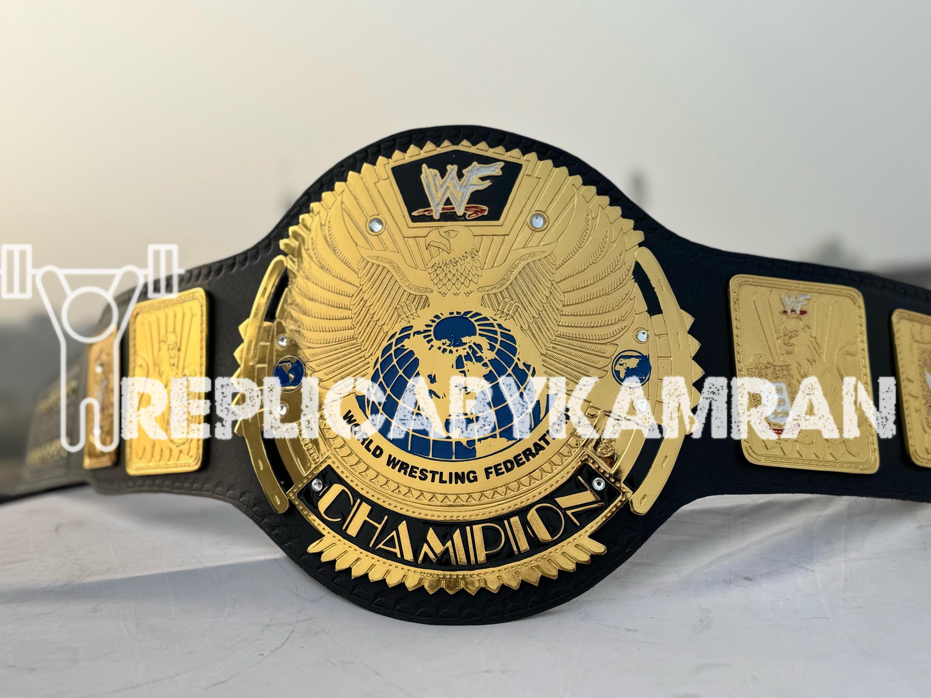 Eagle Logo Wrestling Championship Belt: Gold Plated Zinc, Real Leather Strap