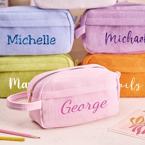 Kids Pencil Case, Personalized Pencil Case, Custom Name Corduroy Pencil Bag, Back to School Gift, Makeup Bag, Gift for Child, Toiletry Pouch
