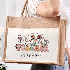 Sac fourre-tout personnalisé avec nom d'enseignant, cadeau de remerciement personnalisé pour enseignant, cartable, fourre-tout cadeau d'école, cadeaux meilleurs professeurs, cadeau de rentrée