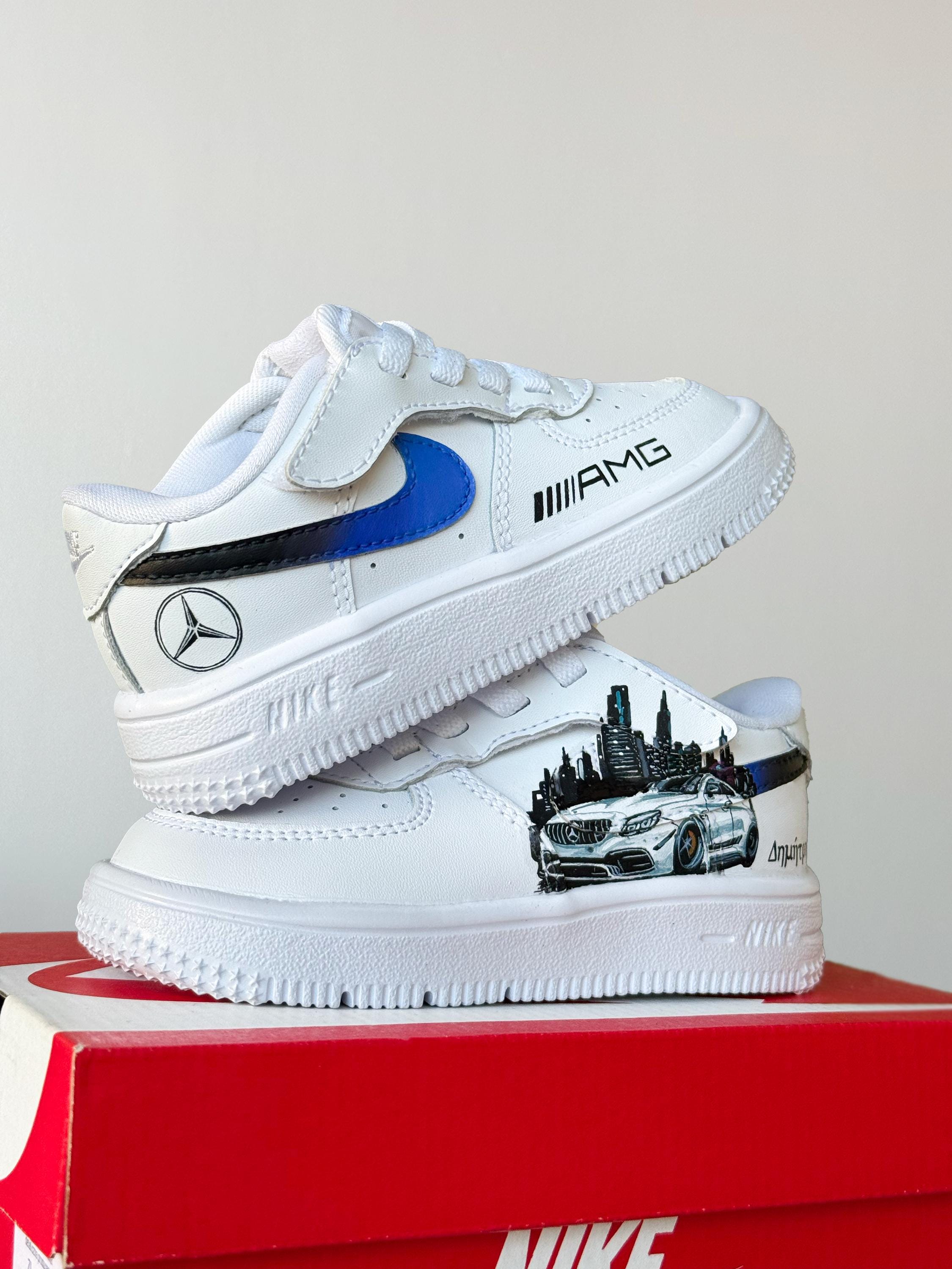 Custom Mercedes Baby Air Force 1 Sneakers: Hand-painted Car Theme - Etsy