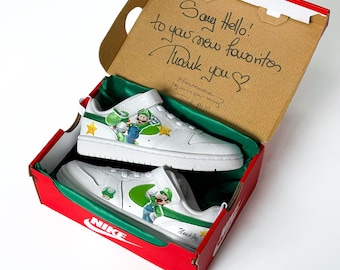 Luigi Kids Nike Court Kids Sneakers - Hand Painted Super Mario Kids' Nike Court