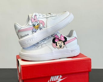 Zapatillas Nike AF1 personalizadas para niños de Minnie Mouse y Daisy – Zapatillas infantiles de Minnie – Zapatillas pintadas a mano de Mickey