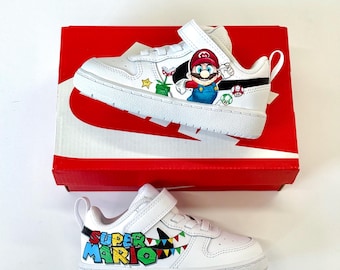 Super Mario Baby Nike Court - Super Mario Kids Nike Court Sneakers - Custom baptism sneakers