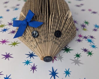 Hedgehog Bow Upcycled Folded Book Art