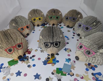 Hedgehog Glasses Upcycled Folded Book Art