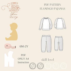 Baby Pajamas PDF Sewing Pattern | Flamingo Pajamas | Sizes 6M–2Y | Easy Sleepwear for Babies | Instant Download | A4 Format Only