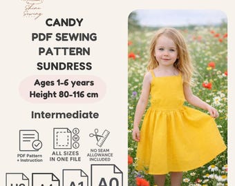Toddler Summer Dress PDF Pattern | Sizes 1Y-6Y | Open Back Bow Dress | A4 A0 A1 Printable Sewing Pattern