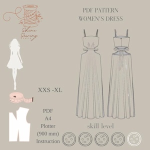 Digital Sewing Pattern – Elegant Maxi Dress | Halter Neck Gown | xxs-xl | NOT uncludes US Letter | A4 & 900mm Plotter | Formal Dress Pattern
