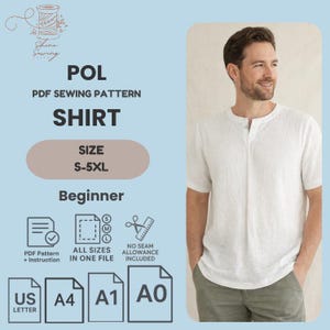 Men's Short Sleeve Shirt Sewing Pattern PDF (S-5XL A4 A0 US Letter)