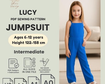 PDF Sewing Pattern | Lucy Overalls for Girls | Child Jumpsuit Pattern | Sizes 6Y–12Y | Easy DIY Kids Clothing | Downloadable