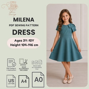 Girls Party Dress Sewing Pattern PDF, Twirl Dress, Birthday Dress, Wedding Guest Dress, Holiday Dress Pattern, Ages 3-10