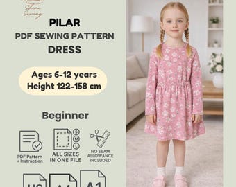 Knit Dress Sewing Pattern with Pockets - Girls Sizes 6Y-10Y (PDF Pattern)