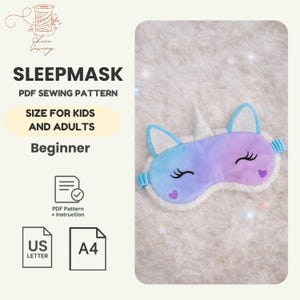 Patrón de costura para antifaz de unicornio: tallas para niños y adultos (descarga en PDF)