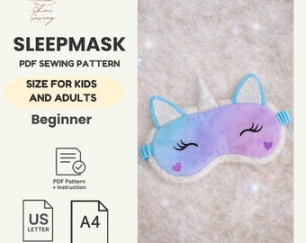 Unicorn Sleep Mask Sewing Pattern: Kids & Adult Sizes (PDF Download)
