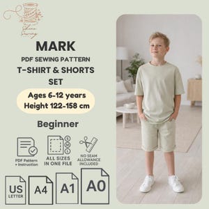 T Shirt & Shorts PDF Sewing Pattern | Boys Summer Outfit Pattern | Ages 6–12 | Beginner Friendly | US Letter A4 A1 A0