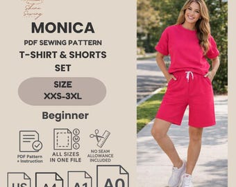 Patrón de costura para ropa de estar por casa de mujer: camiseta y pantalones cortos (patrón PDF)