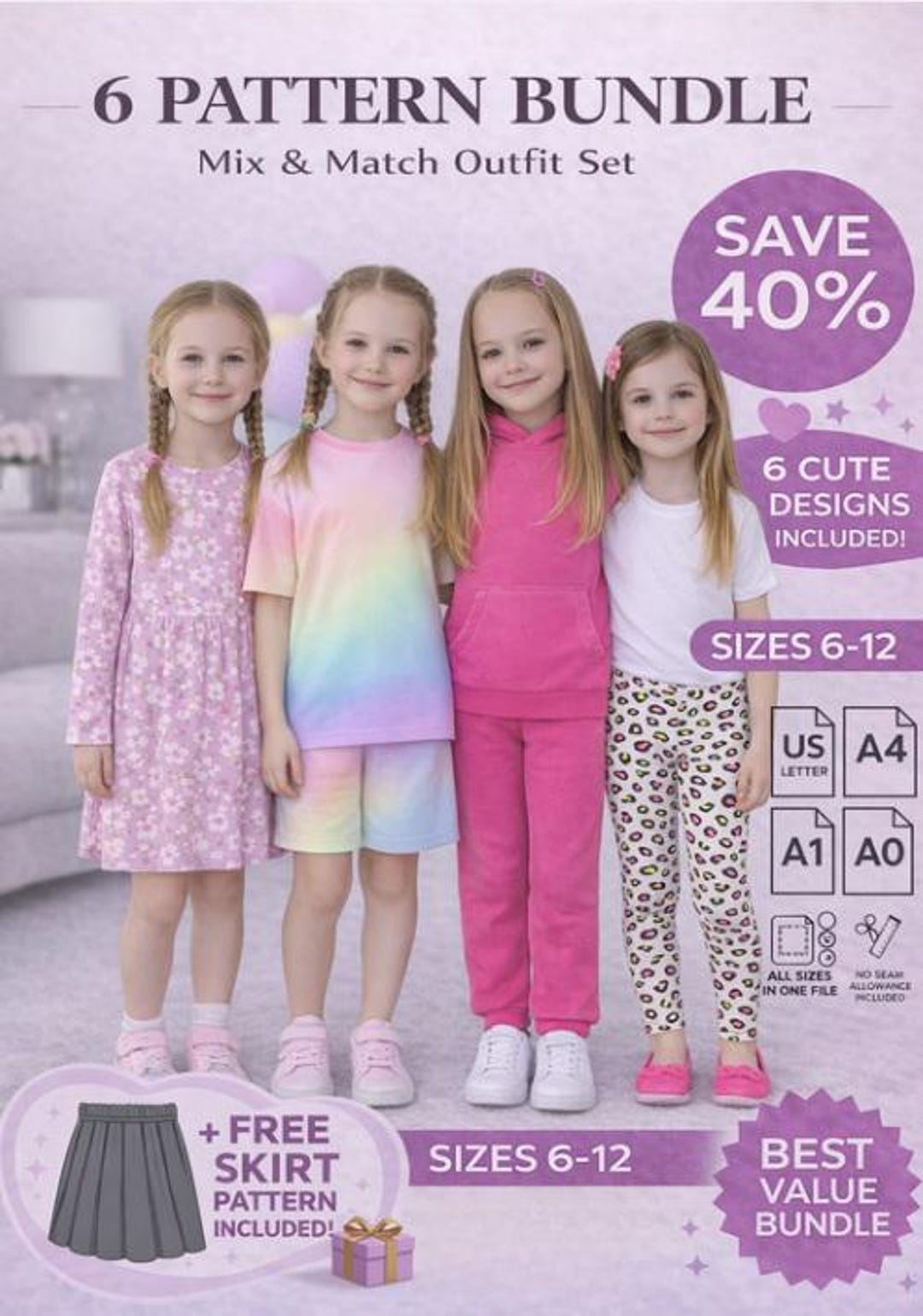 Kids Sewing Pattern Bundle PDF | Capsule Wardrobe Set | 6 Patterns ...