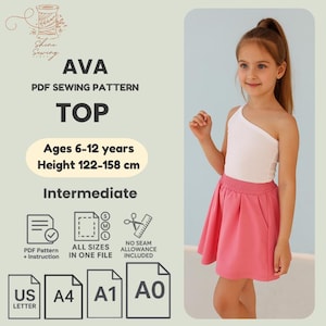 Girls' One-Shoulder Knit Top Sewing Pattern (PDF Download, Sizes 6-12Y)