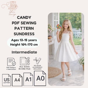 Teen Open Back Dress Sewing Pattern: Ages 13-15 (PDF A4 A0 A1)