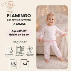 Baby Pajamas PDF Sewing Pattern: Flamingo Sleepwear (Sizes 3M–2Y) (A4 US Letters Formats)