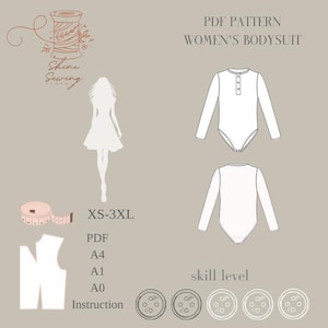PDF Pattern Women’s Bodysuit | Sizes XS-3XL | Long Sleeve Button Bodysuit | A4 A0 A1 Printable Sewing Pattern with Instructions