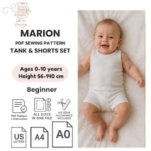 Baby Tank Top & Shorts PDF Sewing Pattern | Infant Summer Outfit | Baby Clothes Pattern 0–12 Months | A4 A0 US Letter