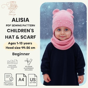Schnittmuster für Kinder-Mütze und -Schal: Kindermütze und Rundschal (PDF Download, Größen 44-56 cm A4/US Letter)