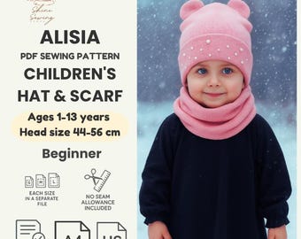 Children's Hat and Scarf Sewing Pattern: Beanie & Snood (PDF Download, Sizes 44-56cm A4/US Letter)